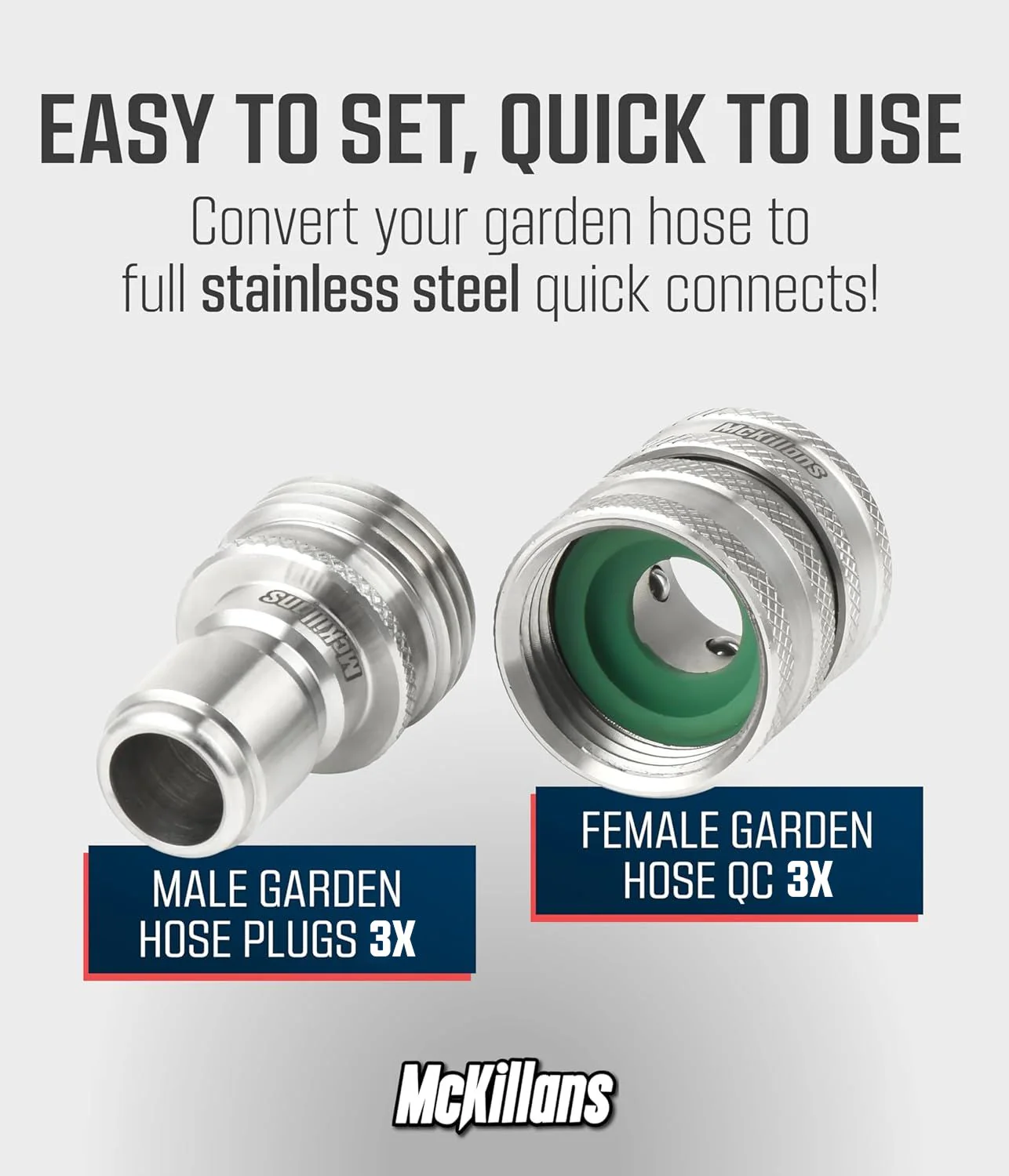 Stainless Steel Garden Hose Quick Connects GHT (3 Pack) - Image 2